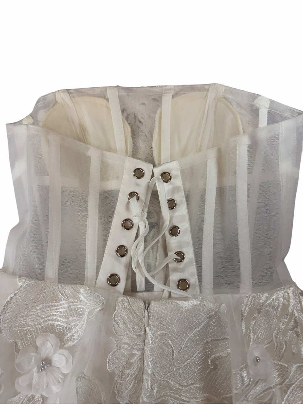 Strapless White Floral Lace Party Dress - Picture 5 of 8
